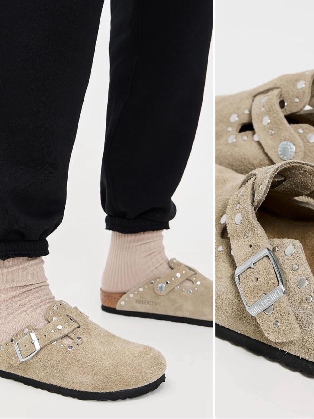 Birkenstock Taupe Boston Rivets Clogs